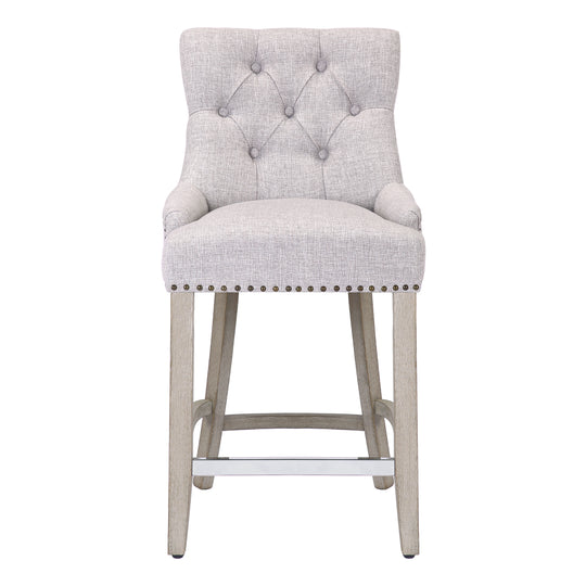 Hayes 24" Upholstered Tufted Wood Counter Stool, Antique Gray