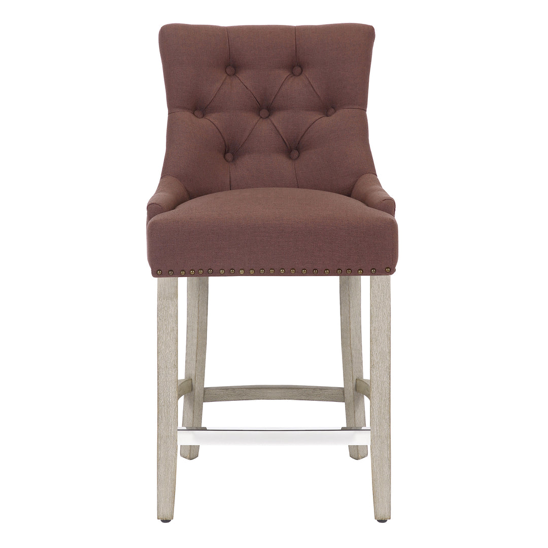 Hayes 24" Upholstered Tufted Wood Counter Stool, Antique Gray