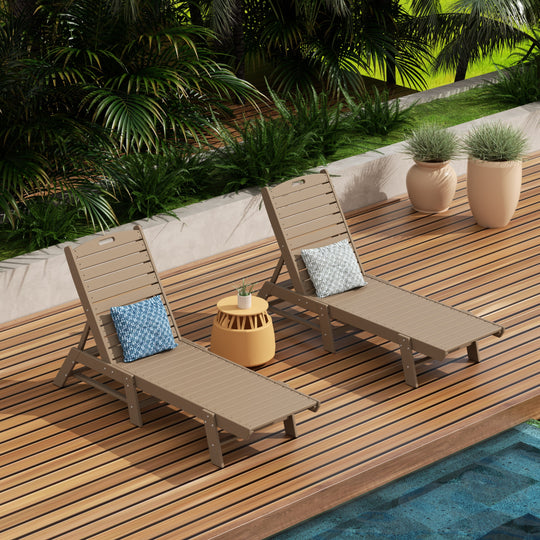 Malibu Poly Reclining Outdoor Patio Chaise Lounge Chair Adjustable (Set of 2)