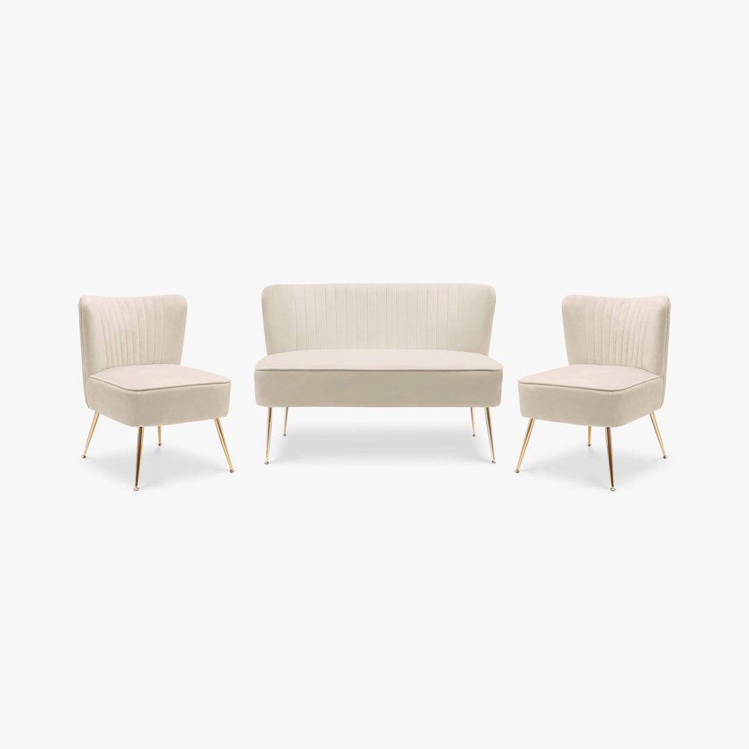 Phoebe Mid Century Modern Tufted Velvet Loveseat Sofa and Chair Set