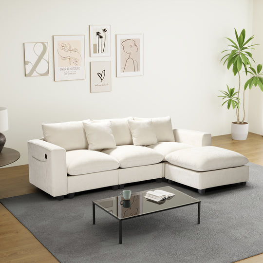 Augusta 99" Modular Chenille L-Shaped Sectional Sofa and Chaise With USB/Type-C Ports and Side Pockets