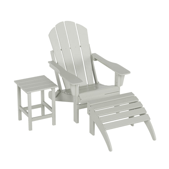 Malibu 3-Piece set classic Adirondack chair with ottoman and a small coffee table (1 seater)