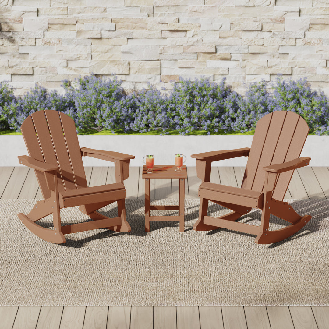 Malibu 3-Piece set Outdoor / Patio Poly Adirondack rocking chairs with a side table ( 2 seater )