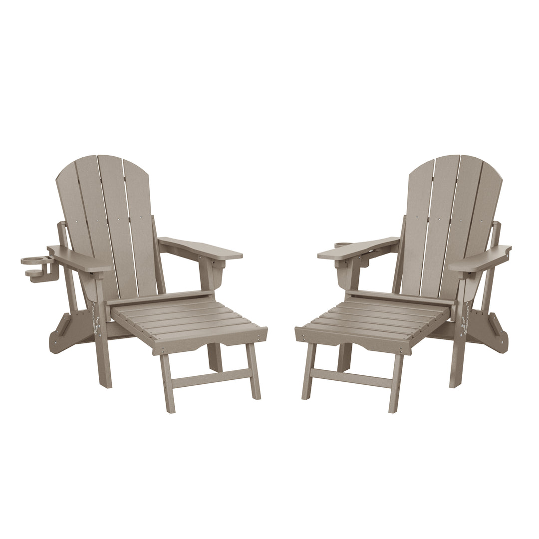 Malibu Folding Adjustable Adirondack Chair with Retractable Ottoman and Cup Holder (Set of 2)