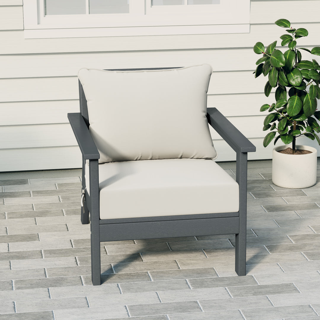 Avalon Outdoor Modern HDPE Patio Club Chair with Deep Seat Cushions