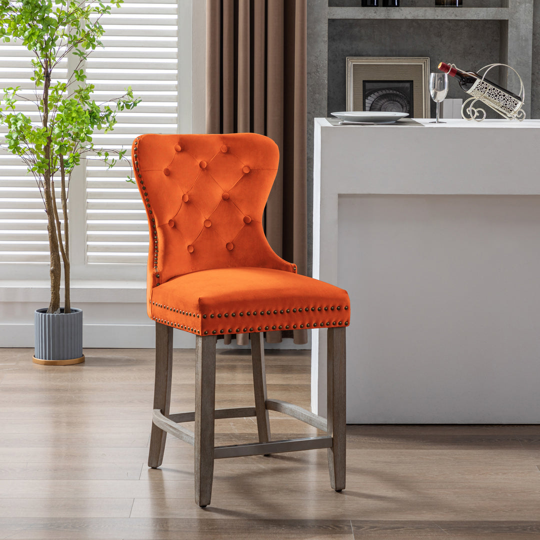 Wordford 24" Tufted Velvet Counter Stool, Antique Gray