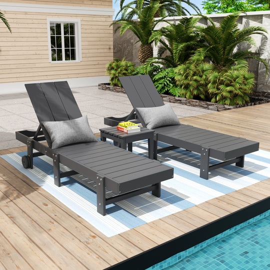 Ashore 3 Piece Modern Poly Reclining Chaise Lounge With Wheels