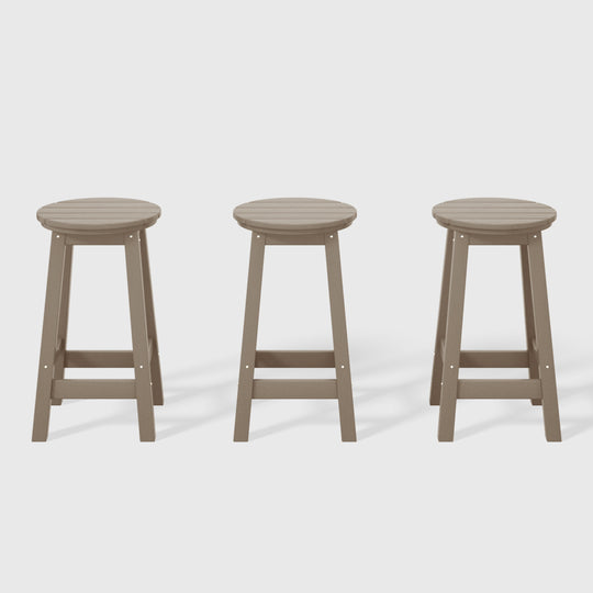 Malibu 24" HDPE Outdoor Patio Round Counter Height Bar Stool (Set of 3)