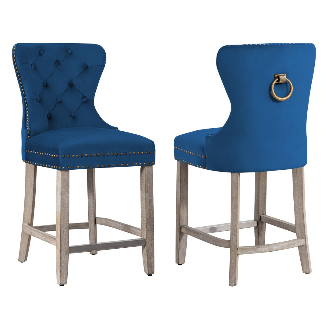 Wordford 24" Tufted Velvet Counter Stool (Set of 2), Antique Gray
