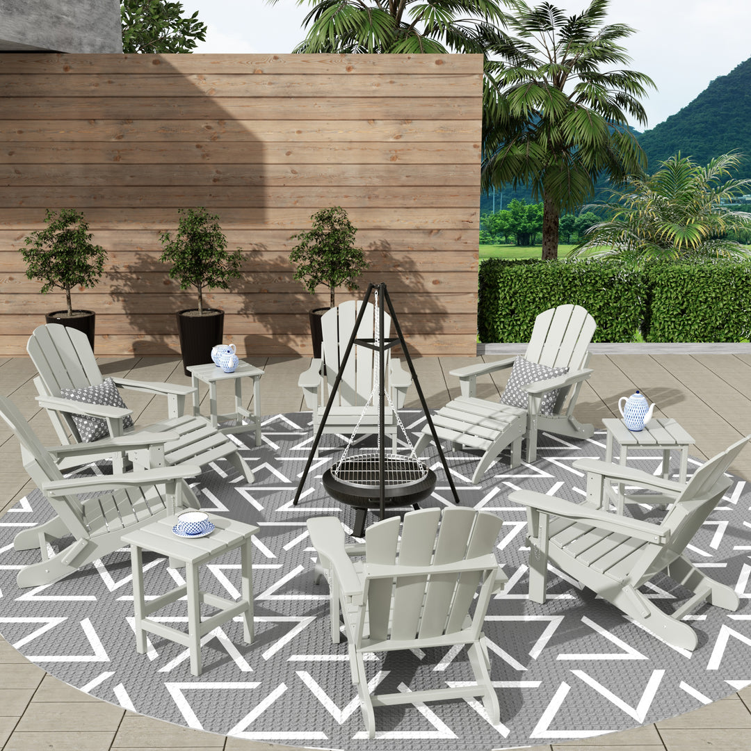 Malibu 12-Piece Outdoor Folding Poly Adirondack Chair With Ottoman And Side Table