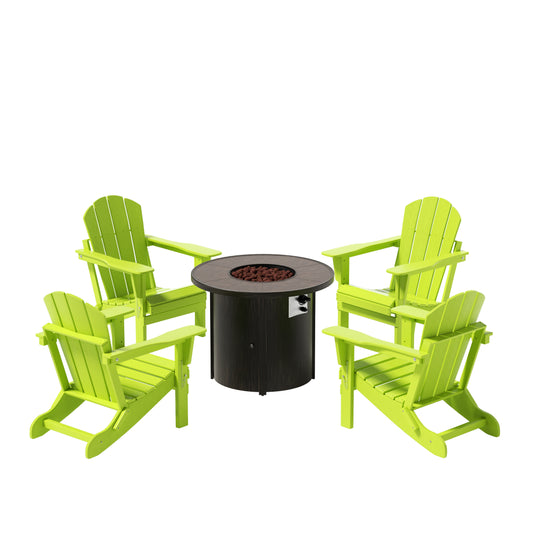 Malibu Outdoor Adirondack Folding Chair With Round Fire Pit Table