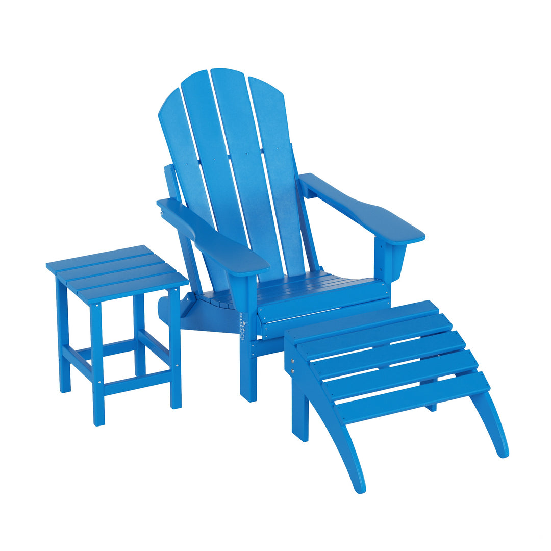 Malibu 3-Piece set classic Adirondack chair with ottoman and a small coffee table (1 seater)