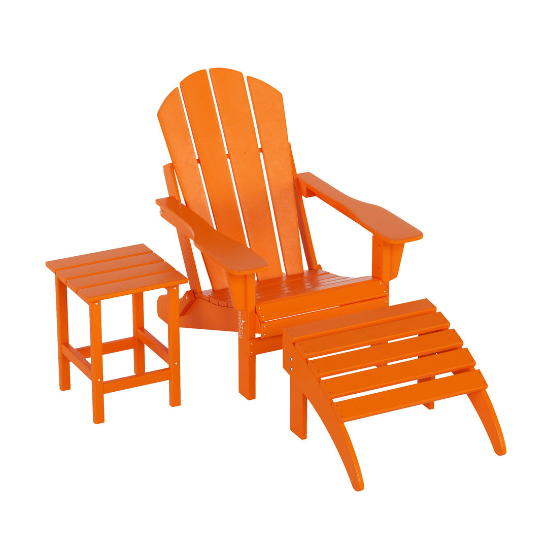 Malibu 3-Piece set classic Adirondack chair with ottoman and a small coffee table (1 seater)