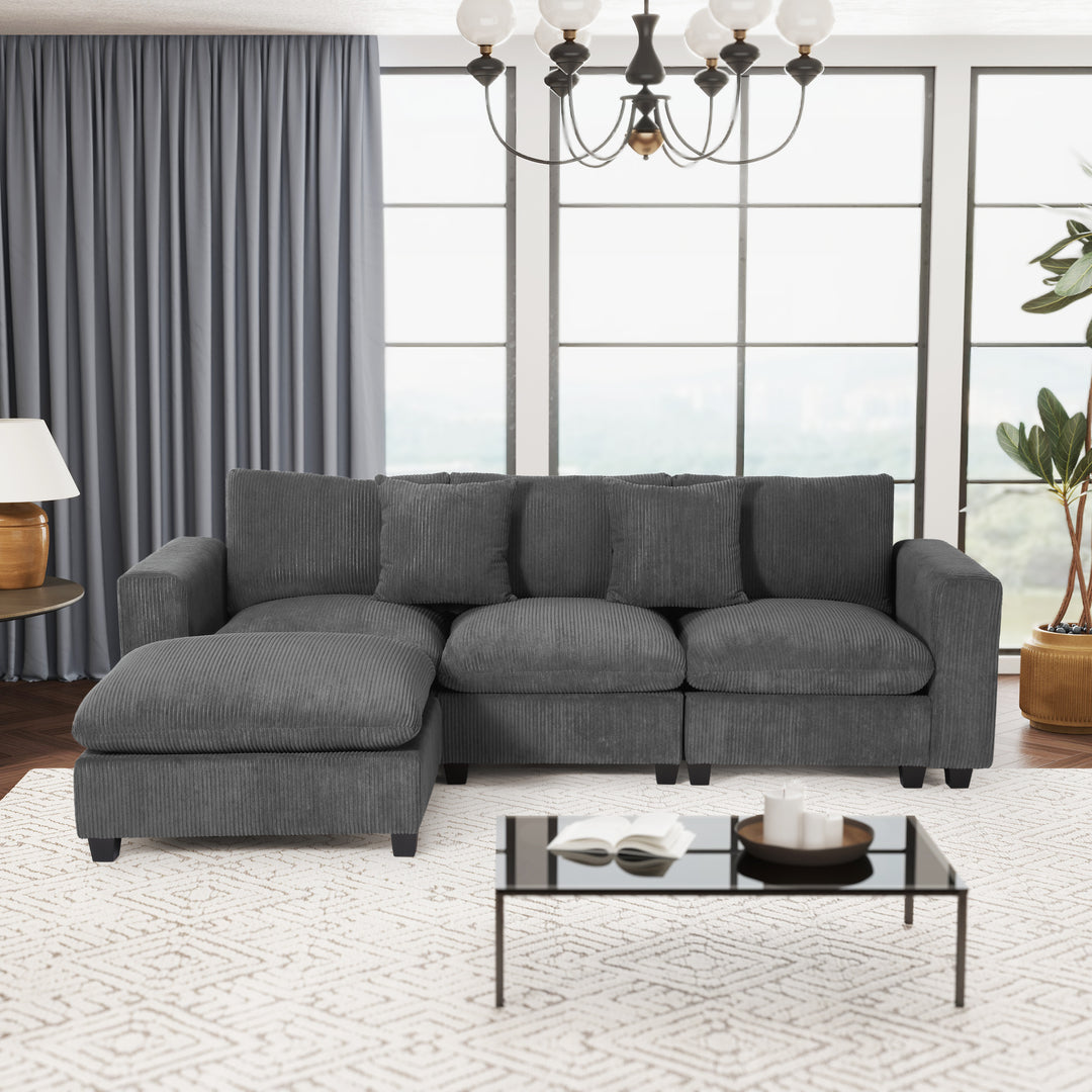 Hearthside 99" Modular Corduroy L-Shaped Sectional Sofa and Chaise With USB/Type-C Ports and Side Pockets