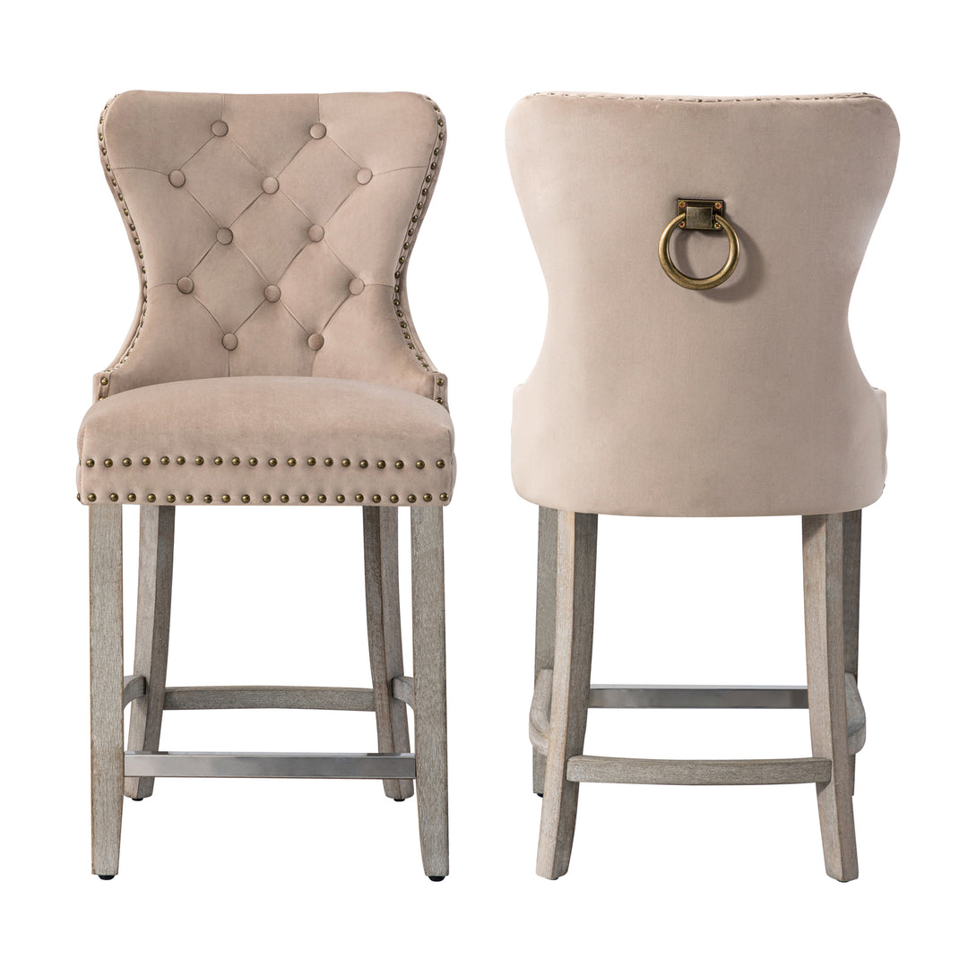 Wordford 24" Tufted Velvet Counter Stool (Set of 2), Antique Gray