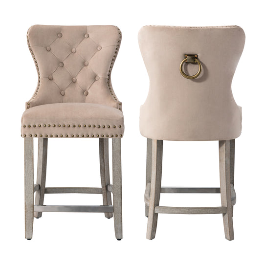 Wordford 24" Tufted Velvet Counter Stool (Set of 2), Antique Gray