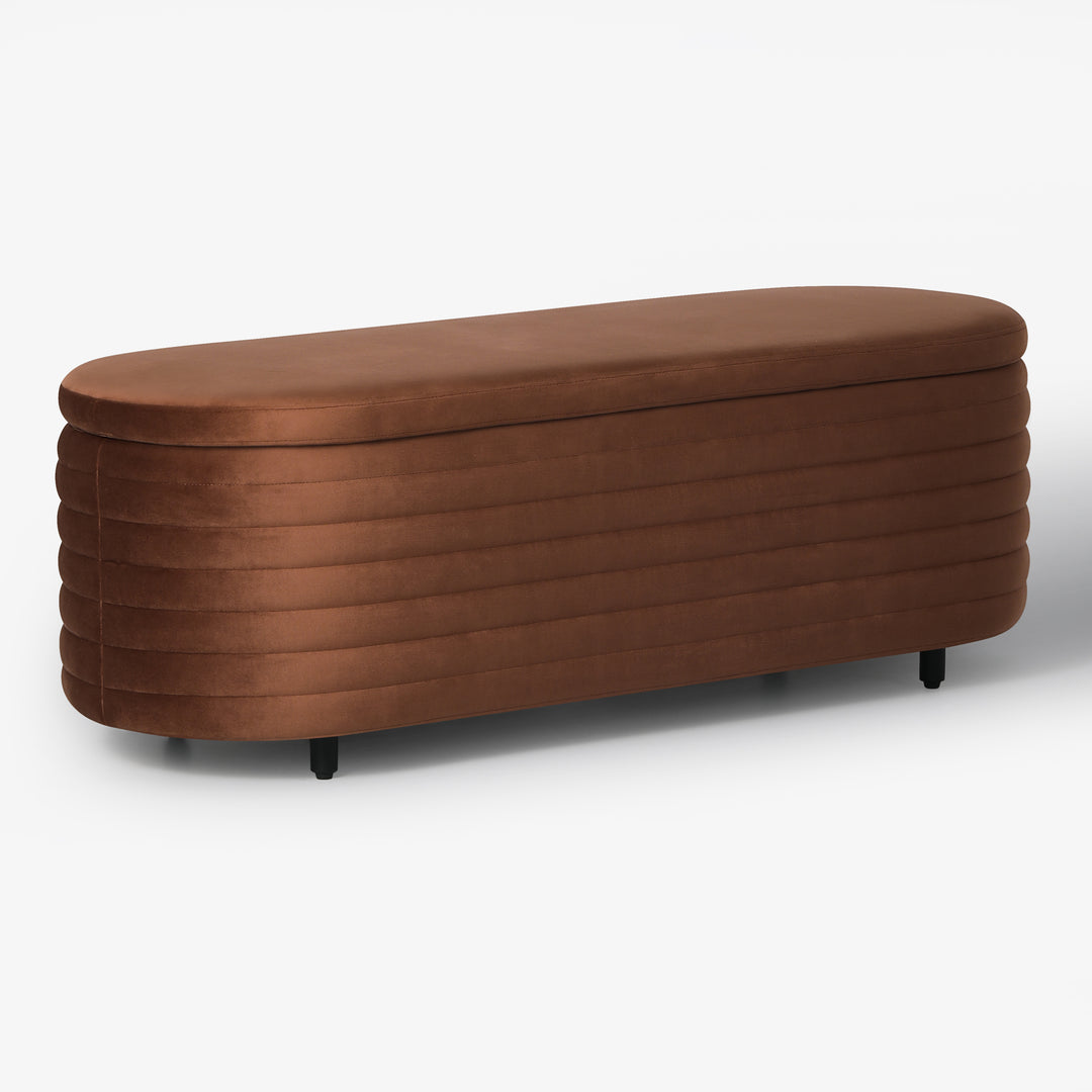 Phoebe 54" Wide Mid-Century Modern Upholstered Velvet Tufted Oval Storage Ottoman Bench