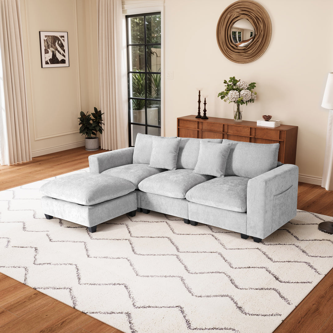 Augusta 99" Modular Chenille L-Shaped Sectional Sofa and Chaise With USB/Type-C Ports and Side Pockets