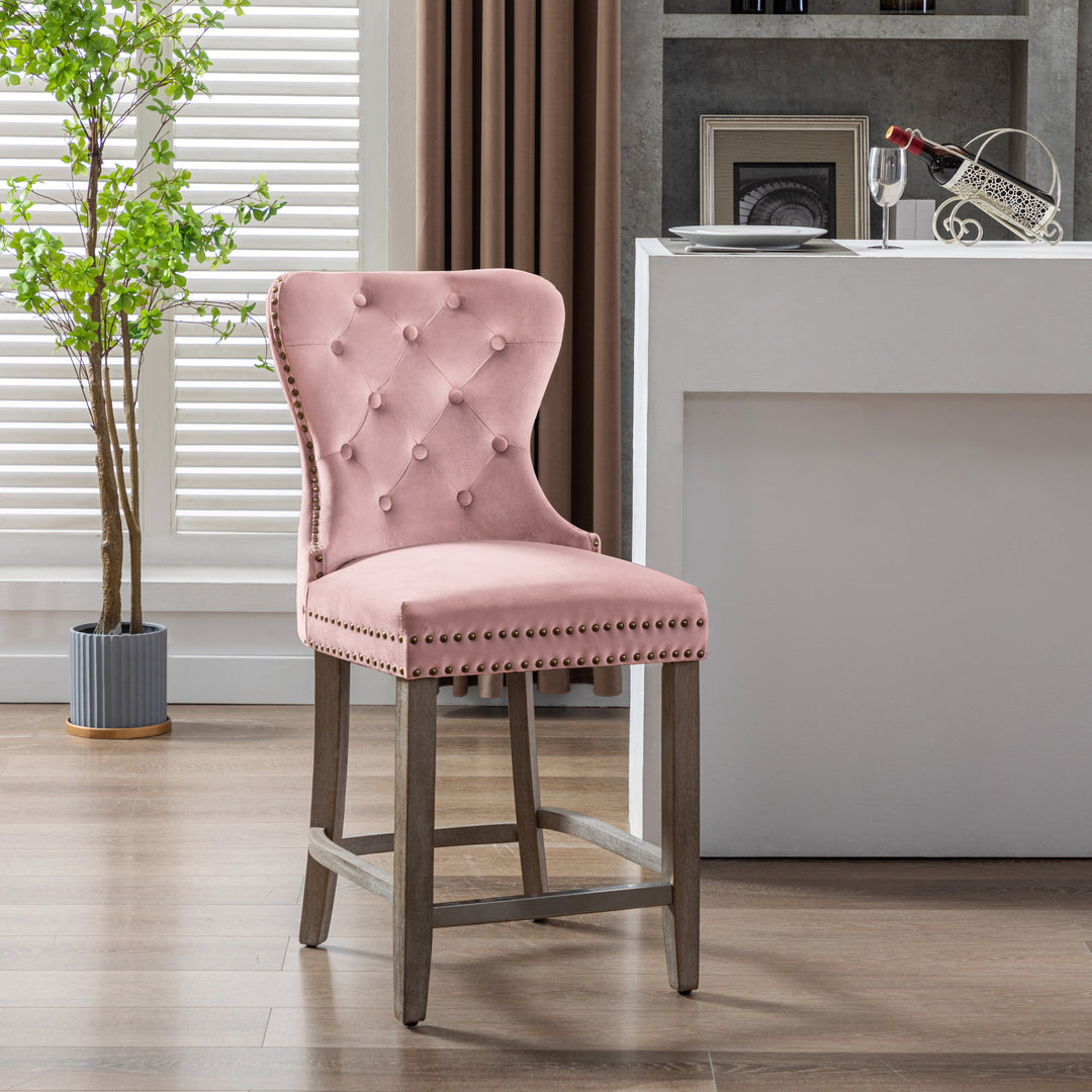 Wordford 24" Tufted Velvet Counter Stool, Antique Gray