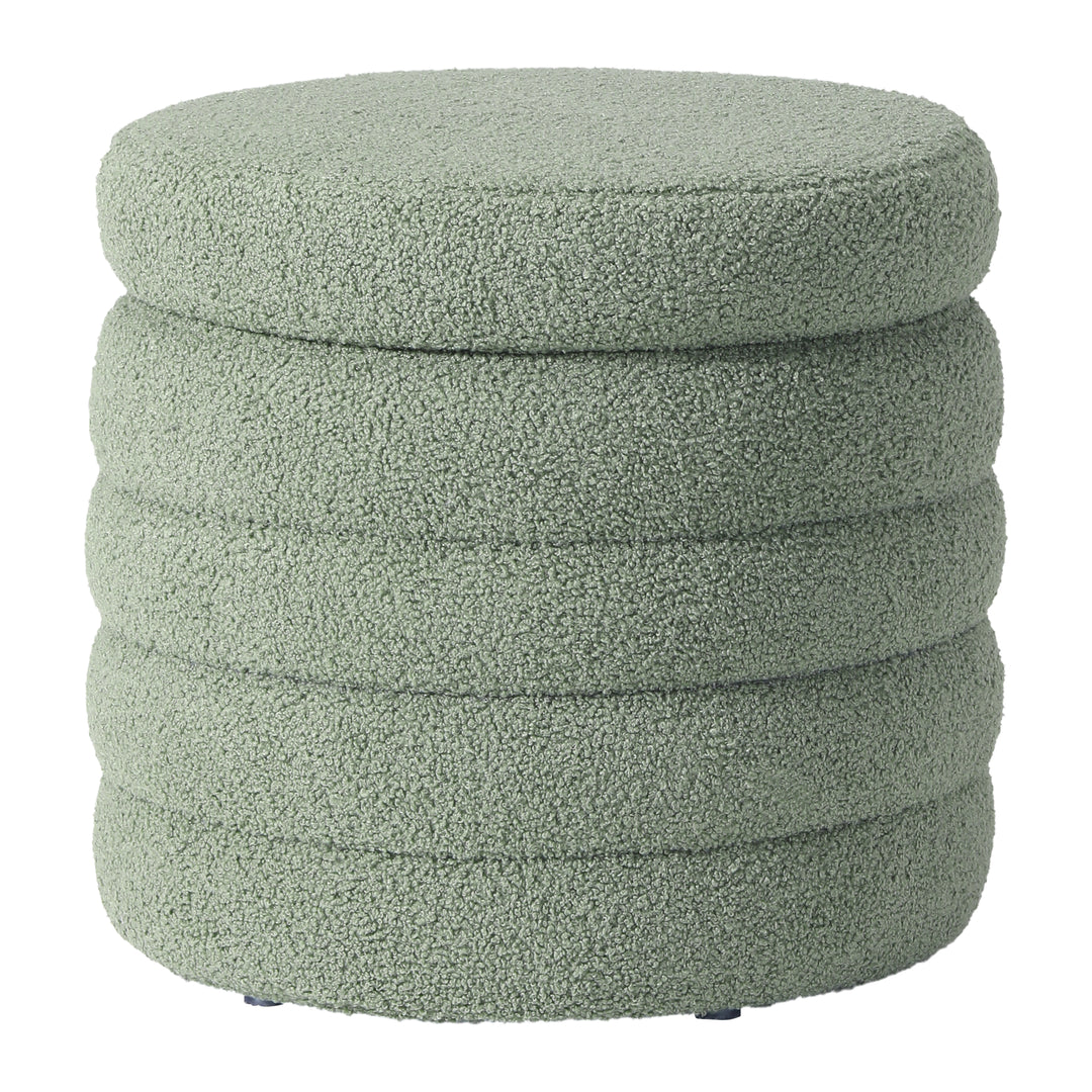 Alexandria Mid-Century Modern Faux Sherpa Round Storage Ottoman