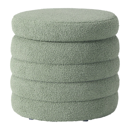 Alexandria Mid-Century Modern Faux Sherpa Round Storage Ottoman