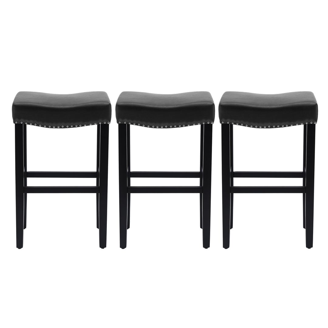 Lenox 29" Upholstered Saddle Seat Black Bar Stool (Set of 3)