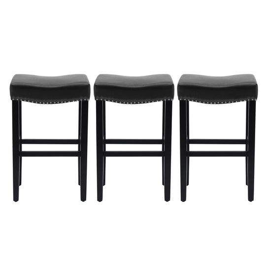 Lenox 29" Upholstered Saddle Seat Black Bar Stool (Set of 3)