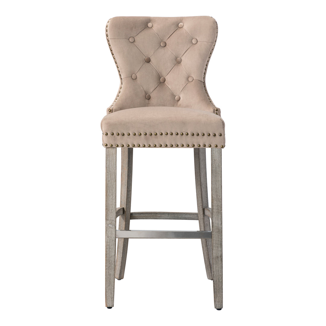 Wordford 29" Tufted Velvet Bar Stool, Antique Gray