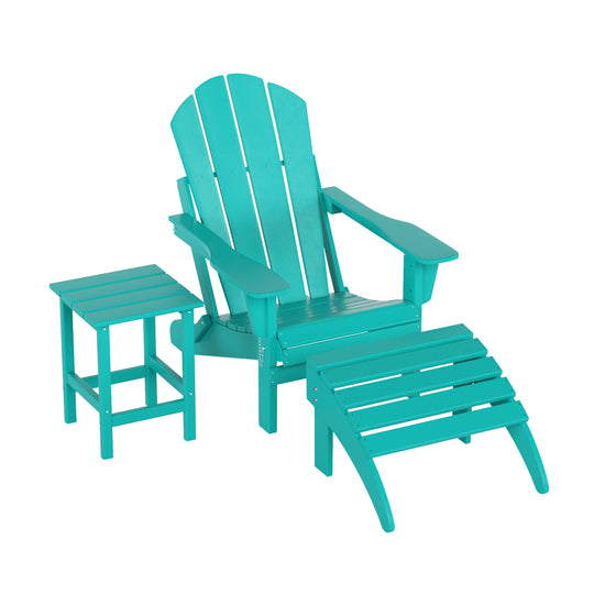 Malibu 3-Piece set classic Adirondack chair with ottoman and a small coffee table (1 seater)