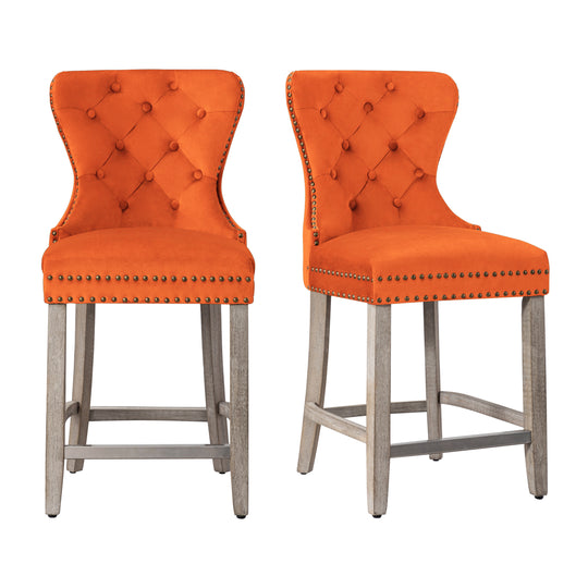 Wordford 24" Tufted Velvet Counter Stool (Set of 2), Antique Gray