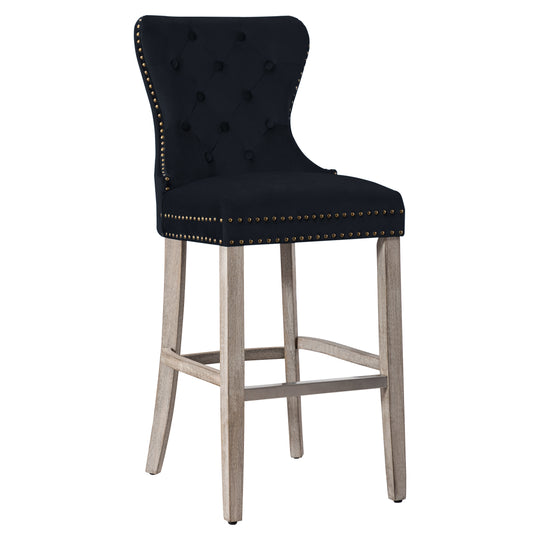 Wordford 29" Tufted Velvet Bar Stool, Antique Gray