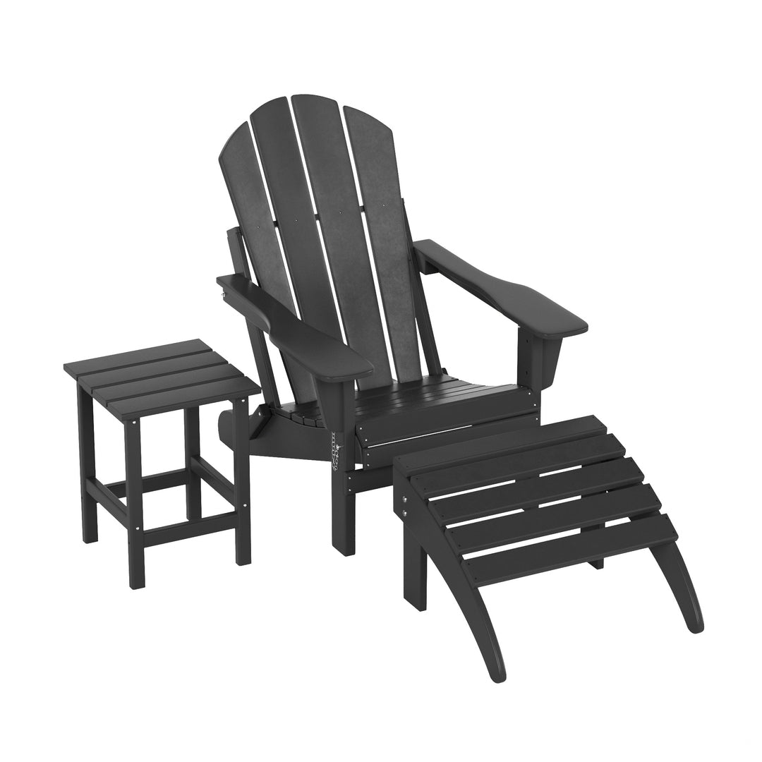 Malibu 3-Piece set classic Adirondack chair with ottoman and a small coffee table (1 seater)