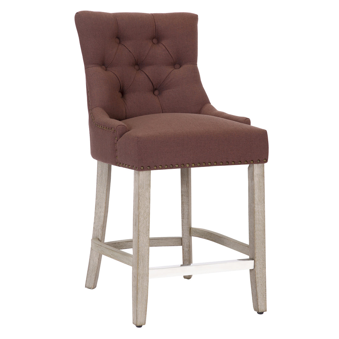 Hayes 24" Upholstered Tufted Wood Counter Stool, Antique Gray
