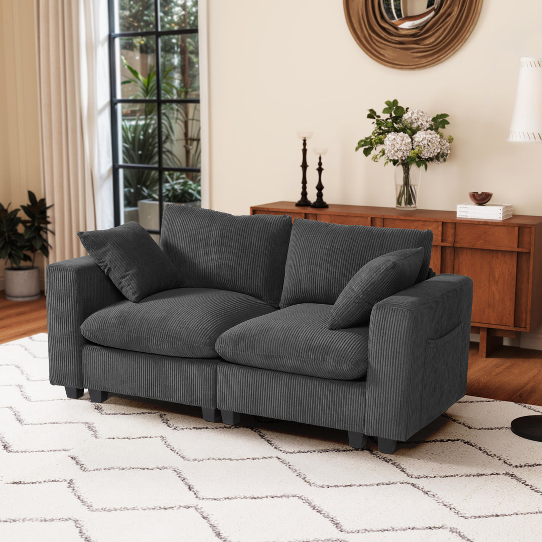 Hearthside 70" Modular Corduroy Loveseat Sofa With USB/Type-C Ports and Side Pockets