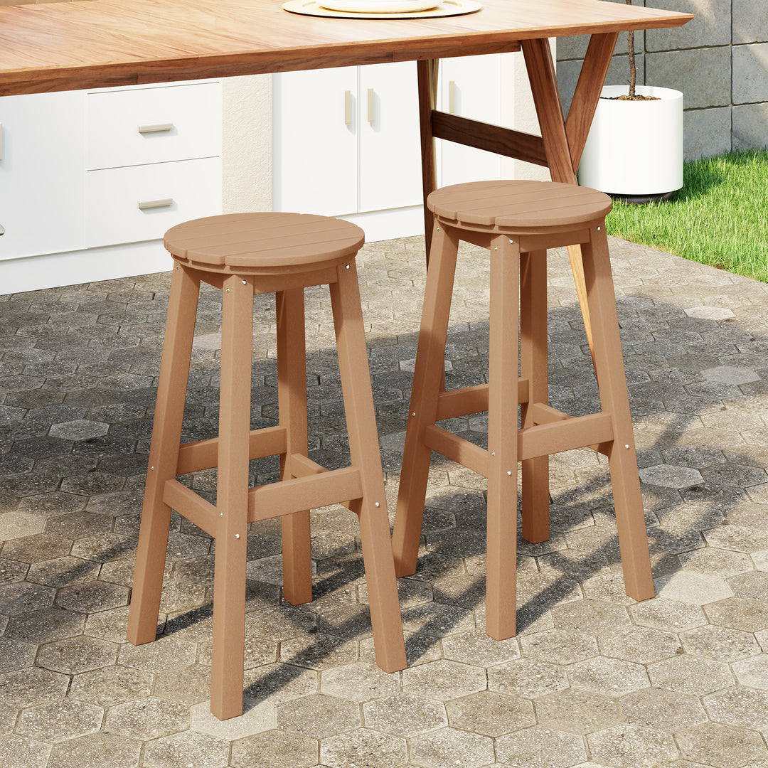 Malibu 29" HDPE Outdoor Patio Round Bar Stool (Set of 2)