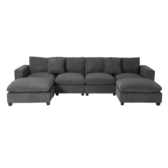 Hearthside 128" Corduroy Modular U-Shaped Sectional Couch and Chaise With USB/Type-C Ports and Side Pockets