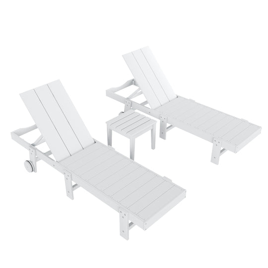 Ashore 3 Piece Modern Poly Reclining Chaise Lounge With Wheels