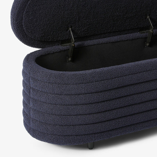 Alexandria 42" Wide Mid-Century Modern Upholstered Teddy Sherpa Tufted Oval Storage Ottoman Bench