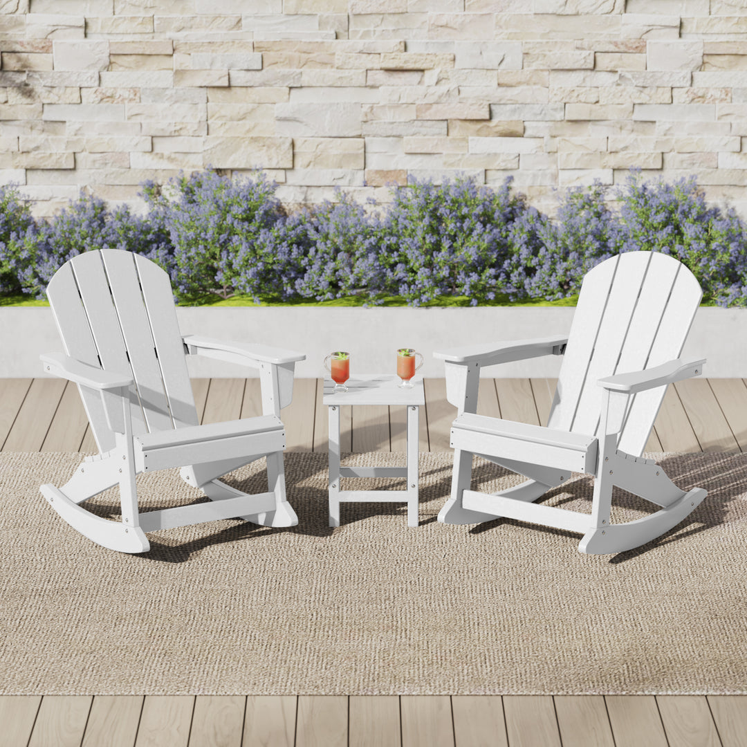 Malibu 3-Piece set Outdoor / Patio Poly Adirondack rocking chairs with a side table ( 2 seater )