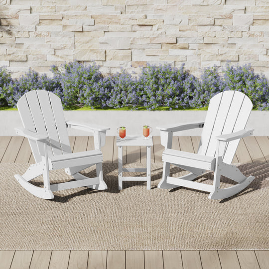 Malibu 3-Piece set Outdoor / Patio Poly Adirondack rocking chairs with a side table ( 2 seater )