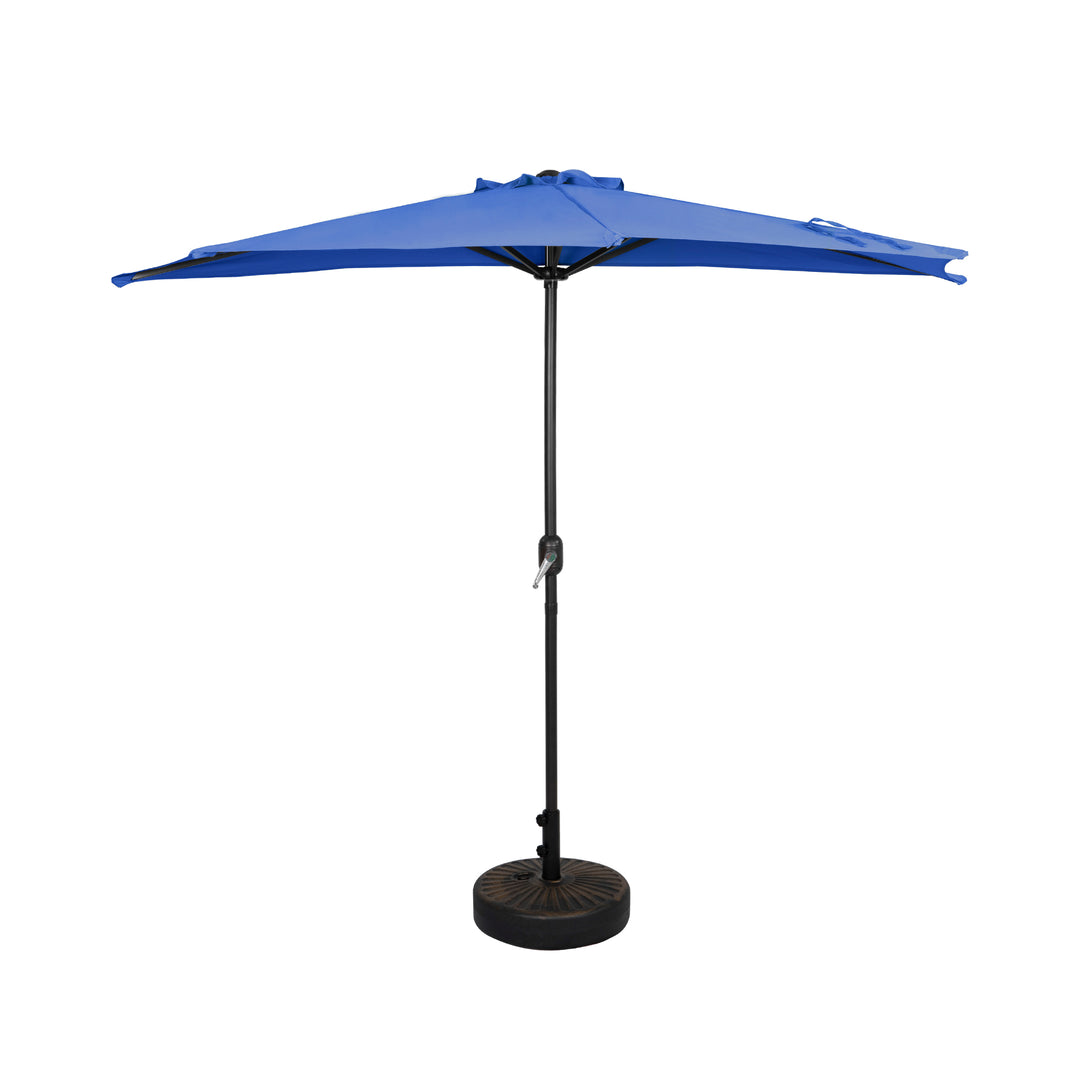 Lanai 9 ft. Aluminum Half Market Crank Lift Patio Umbrella with Bronze Round Base