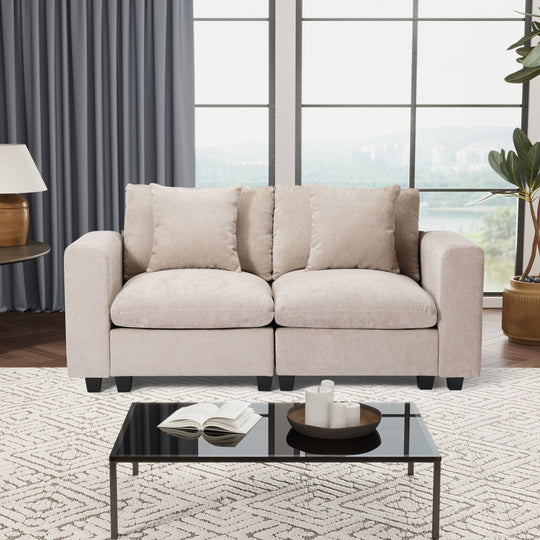 Augusta 70" Modular Chenille Loveseat Sofa With USB/Type-C Ports and Side Pockets