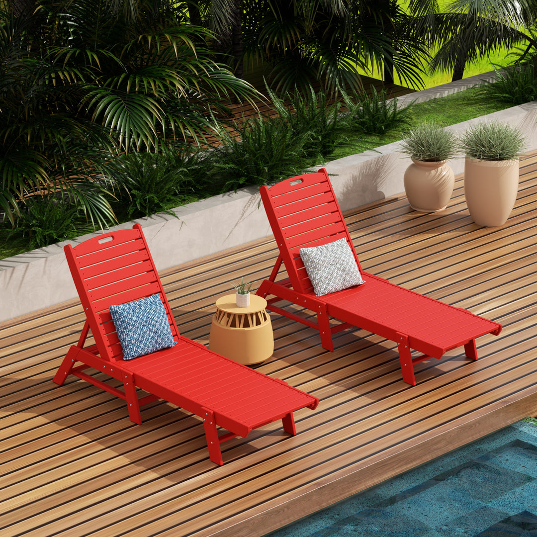 Malibu Poly Reclining Outdoor Patio Chaise Lounge Chair Adjustable (Set of 2)