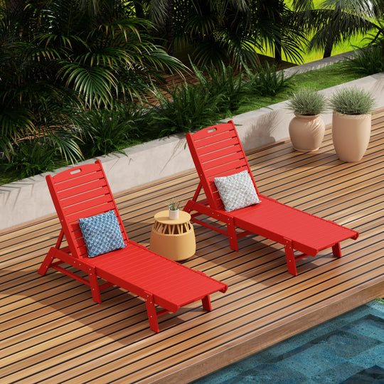 Malibu Poly Reclining Outdoor Patio Chaise Lounge Chair Adjustable (Set of 2)