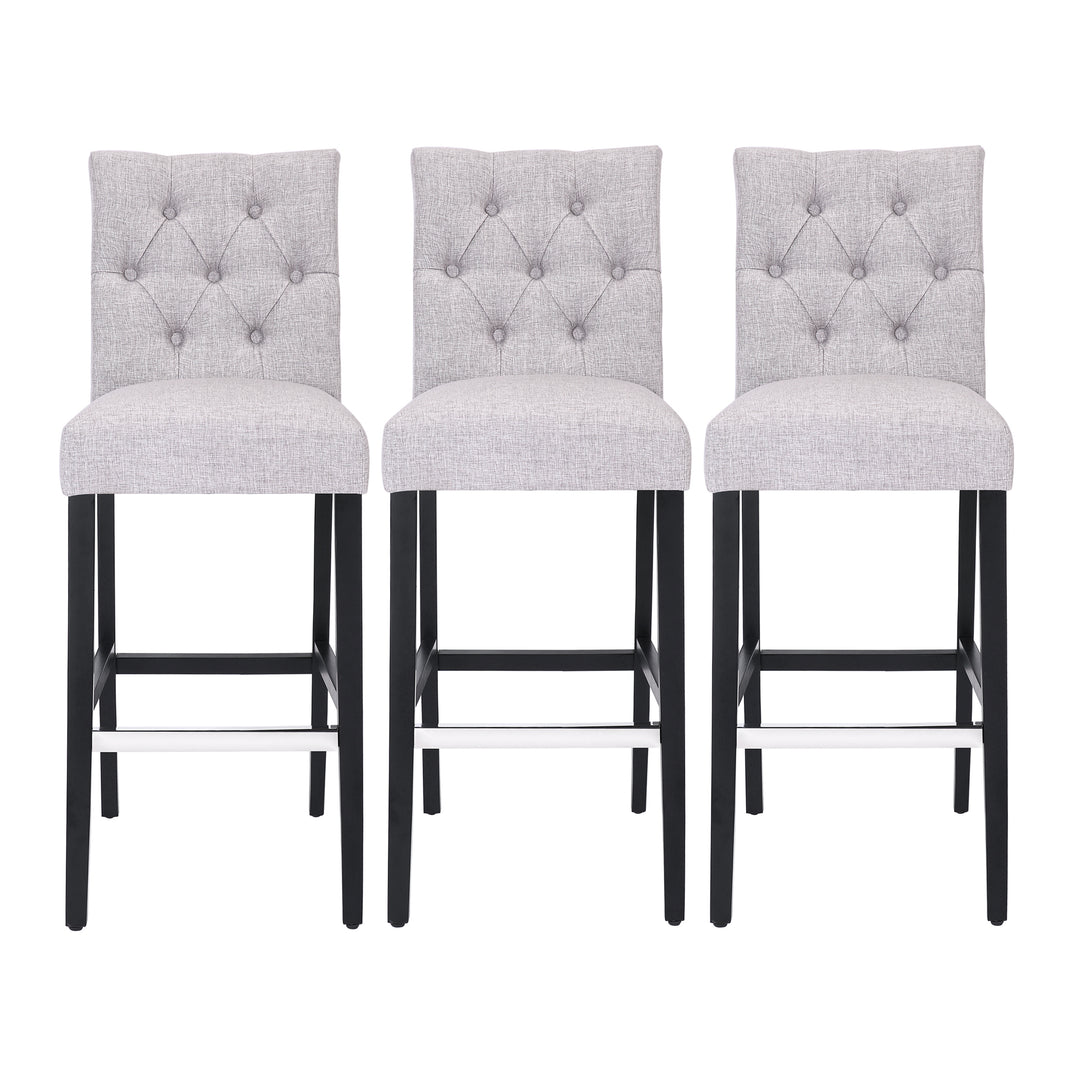 Hayes 29" Linen Fabric Tufted Bar Stool (Set of 3), Black