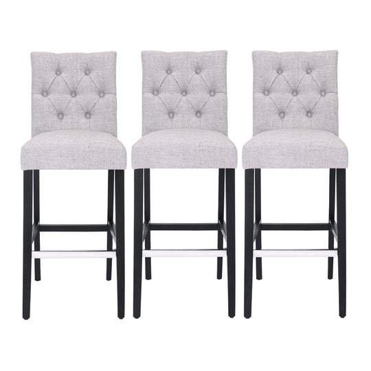 Hayes 29" Linen Fabric Tufted Bar Stool (Set of 3), Black