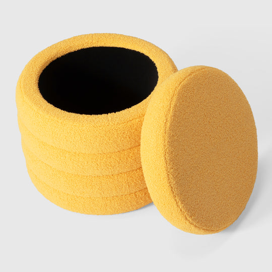 Alexandria Mid-Century Modern Faux Sherpa Round Storage Ottoman