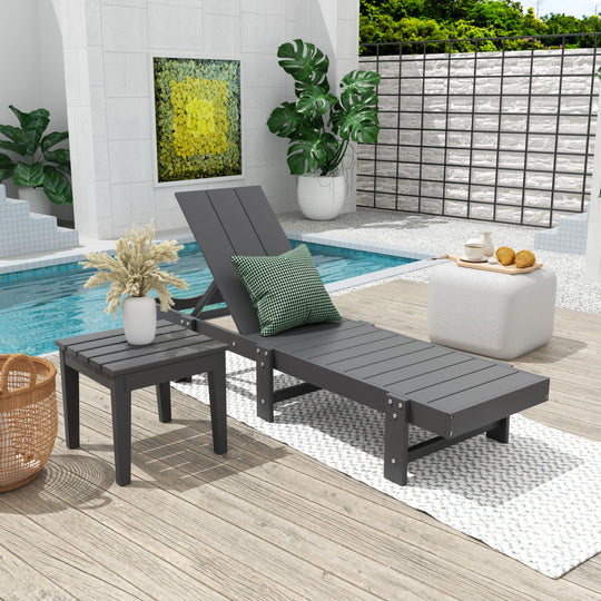 Ashore 2 Piece Modern Poly Reclining Chaise Lounge With Wheels