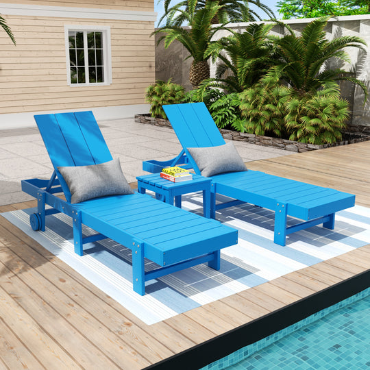 Ashore 3 Piece Modern Poly Reclining Chaise Lounge With Wheels