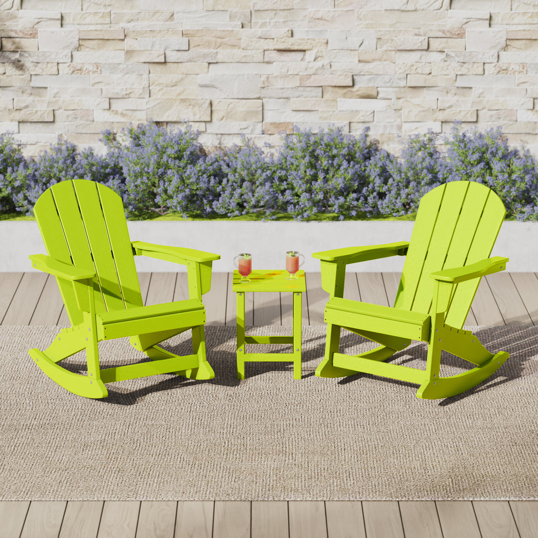 Malibu 3-Piece set Outdoor / Patio Poly Adirondack rocking chairs with a side table ( 2 seater )